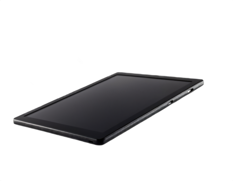 Modern tablet with a glare of light on a transparent background