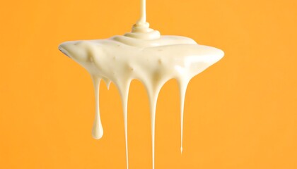 Creamy white sauce cascading down, a culinary delight against a vibrant orange backdrop