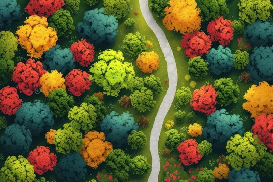 Aerial view of a flower bushes fields forest outdoors woodland.