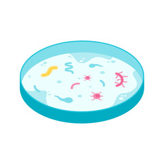 Illustration of Bacteria in a Petri Dish. Microbiology culture plate with microbes. Flat isolated vector.