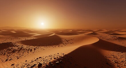 Sunset Over Vast Martian Desert Dunes