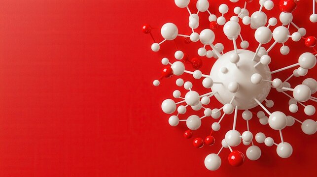 wold ozone day. 3D model of a virus on a red background.