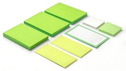green sticky notes business paper cards isolated on white or transparent