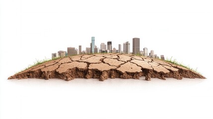 wold ozone day. Urban landscape on cracked earth symbolizing environmental issues.