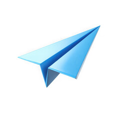 A simple blue paper airplane flying forward on a transparent background isolated on transparent background