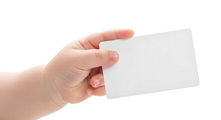 Obraz premium A small child's hand gently holds a blank white card, perfect for your message or advertisement.