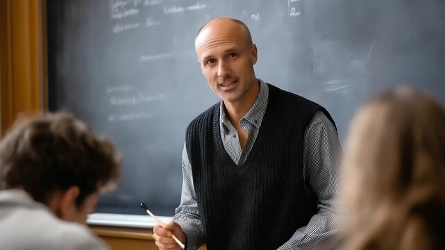 Classroom setting with an engaging professor teaching in a focused environment representing education, knowledge, guidance, learning, inspiration, growth