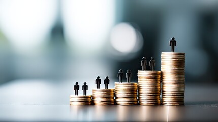 Stacked Coins with Silhouettes Representing Growth and Investment in Financial Success and Business Development