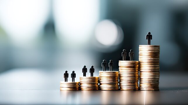 Stacked Coins with Silhouettes Representing Growth and Investment in Financial Success and Business Development