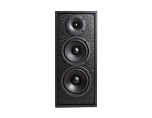  Single Large Floor Speaker Front View with Black Grill, Isolated PNG