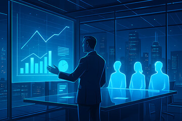 Business presentation data analysis meeting financial growth strategy in corporate office setting