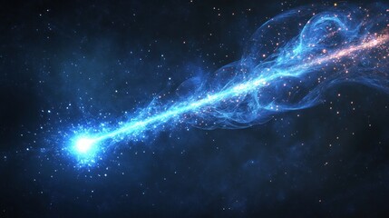Glowing blue energy beam streak in space.