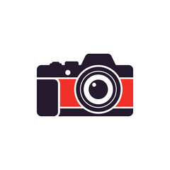 Retro-style digital photo camera with a classic lens on a white background, ideal for technology , photography concepts and traveling