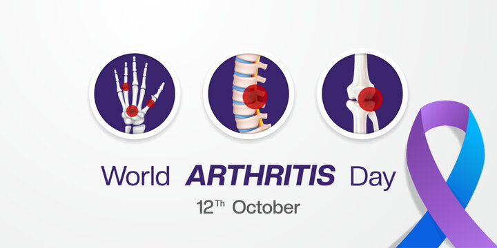 12 th October is World Arthritis Day. Hand bone, spine and more. Great for posters, banners and social media. White background. - Powered by Adobe