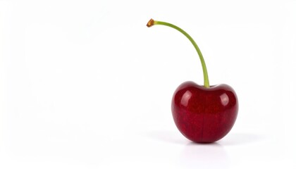 A vibrant, fresh cherry isolated on a white background, showcasing natural beauty and simplicity in a minimalist style.