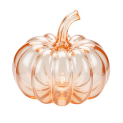 Glossy transparent  3D icon pumpkin sculpture on transparent background  