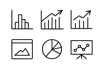 Charts and Analytics Wireframe Line Art Icon Set – Minimalist Vector Icons 