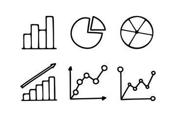 Charts and Analytics Wireframe Line Art Icon Set – Minimalist Vector Icons 