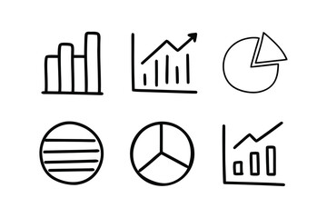Charts and Analytics Wireframe Line Art Icon Set – Minimalist Vector Icons 
