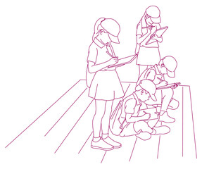  school children drawing in park