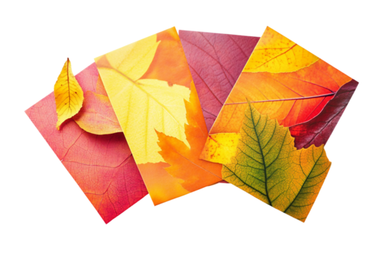 Assortment of autumn-themed stationery cards isolated on transparent background - Powered by Adobe