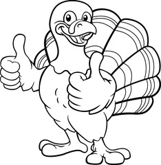A turkey Thanksgiving cartoon bird Christmas mascot giving a thumbs up