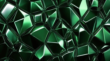 Abstract green geometric texture with shiny,faceted, polygonal shapes.