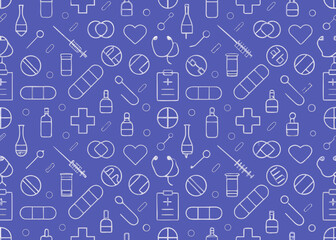 Seamless pattern of medical icons for healthcare and science