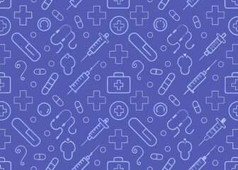Seamless medical pattern with healthcare symbols and equipment