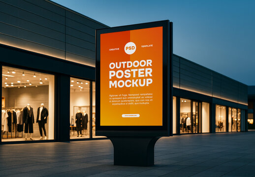 Night time outdoor billboard abri poster mockup