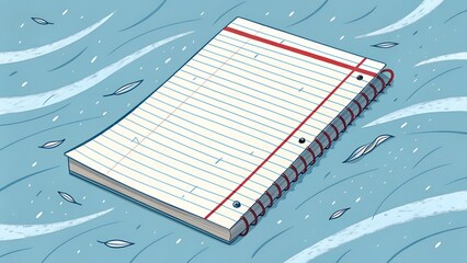 Notebook paper motion background, with looping crumpled textured effect. Blue ruled, lined paper with red margin. Seamless school exercise book animation