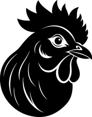 Hen head silhouette  vector black , white background 