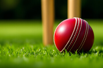 Cricket Ball on Grass Close Up Summer Sport Background Wallpaper
