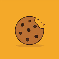 Obraz premium Delicious chocolate chip cookie with a bite taken out on a vibrant orange background