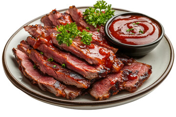 Tender beef slices in tangy tomato sauce isolated on transparent background
