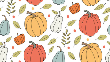 Autumn Harvest Pattern – Pumpkins, Gourds, Apples & Fall Leaves Seamless Design