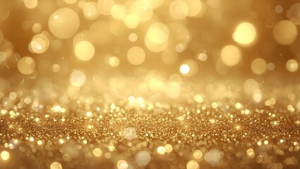 Luxury golden glitter background with sparkling bokeh lights, shimmering festive glow, elegant soft focus effect, warm golden gradient, premium studio lighting, ultra-high detail, 8K resolution, photo