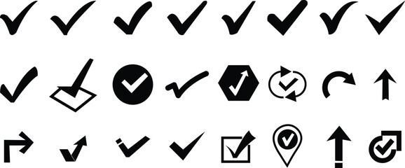 Set of check mark icon on a white background. Tick symbol. Hand-drawn tick checkmark illustration. black check mark icon set. 