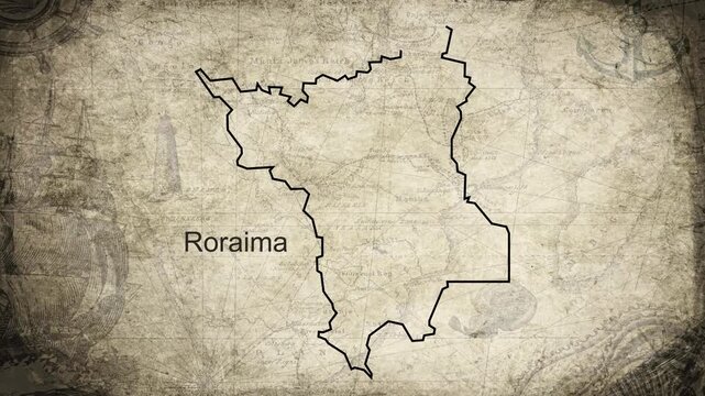Roraima map drawn on a cartography background sheet of paper