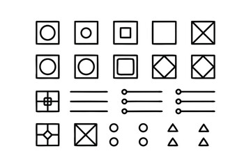Minimalist UI Wireframe Icon Set – Black Line Art, Buttons, Toggles & Sliders