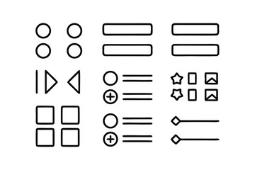 Minimalist UI Wireframe Icon Set – Black Line Art, Buttons, Toggles & Sliders