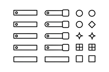 Minimalist UI Wireframe Icon Set – Black Line Art, Buttons, Toggles & Sliders