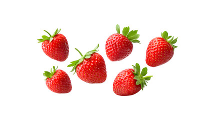 Several strawberries appear to be floating in the air, creating a whimsical and delightful scene
