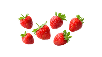 Several strawberries appear to be floating in the air, creating a whimsical and delightful scene

