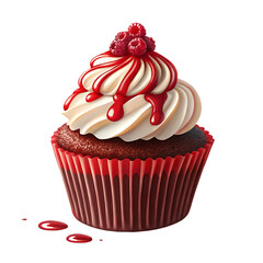 Decadent red velvet cupcake topped with creamy frosting and berries transparent background
