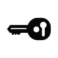 Black Silhouette of a Key with Rounded Head and Intricate Cutout Design, A rounded key design silhouette vector illustration