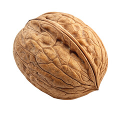 Obraz premium A single whole walnut with a textured brown shell isolated on transparent background