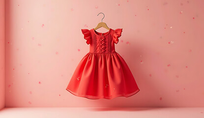 Obraz premium red dress on a mannequin, pink background, frock, 32K Resolution