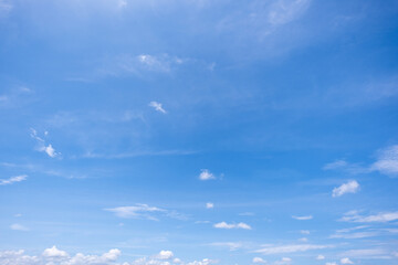 Fototapeta premium clear blue sky background,clouds with background, Blue sky background with tiny clouds. White fluffy clouds in the blue sky. 