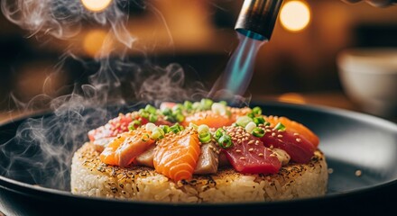 Blowtorch Searing Sushi A Culinary Art in Action.
